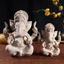 砂岩树脂印度象鼻财神摆件禅意佛像印度神象雕塑泰式玄关桌面装饰