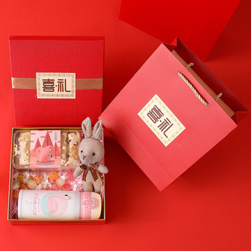 手礼红色包装盒婚庆喜礼品礼盒装盒伴盖现货包装天地套装喜糖双层