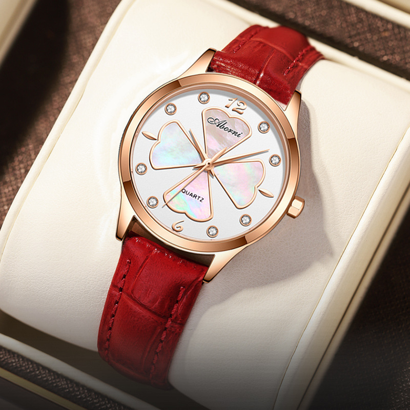 手表女直播爆款石英表批发 幸运四叶草时尚学生腕表防水女士手表