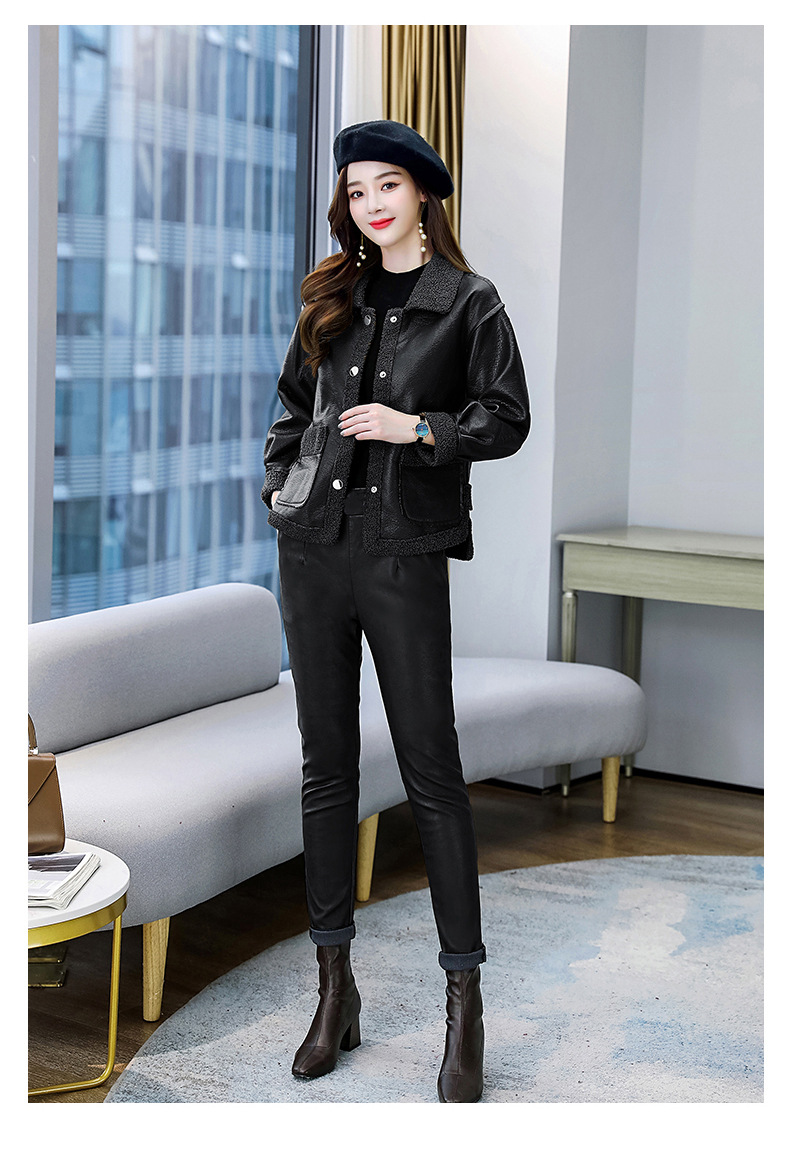 皮衣皮裤时尚套装女秋冬季新款名媛气质显瘦减龄洋气休闲两件套潮