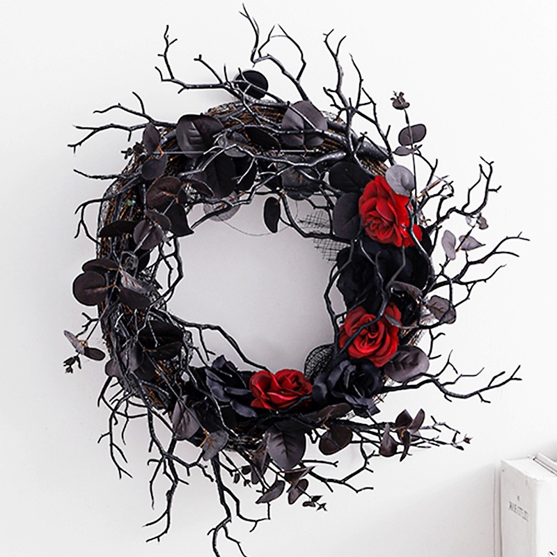 20.22 Million Halloween Deadwood Garland Artificial Flower Black Decorative Wreath Door Hanging Festival Layout Vine Ring Wall Hanging