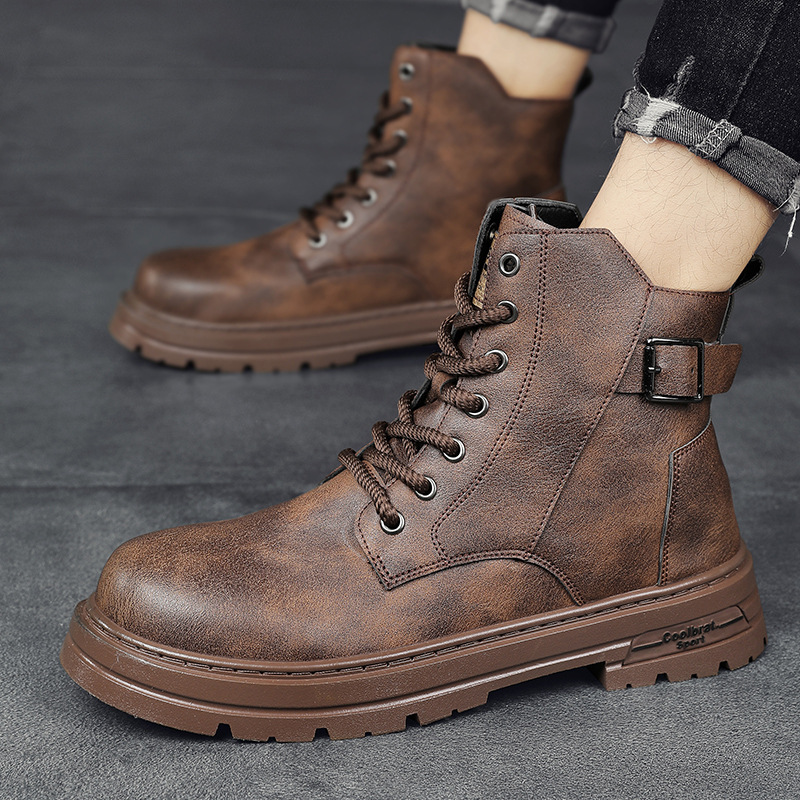 男士马丁靴高帮黑色英伦风潮流厚底耐磨男鞋2023冬款复古休闲工装