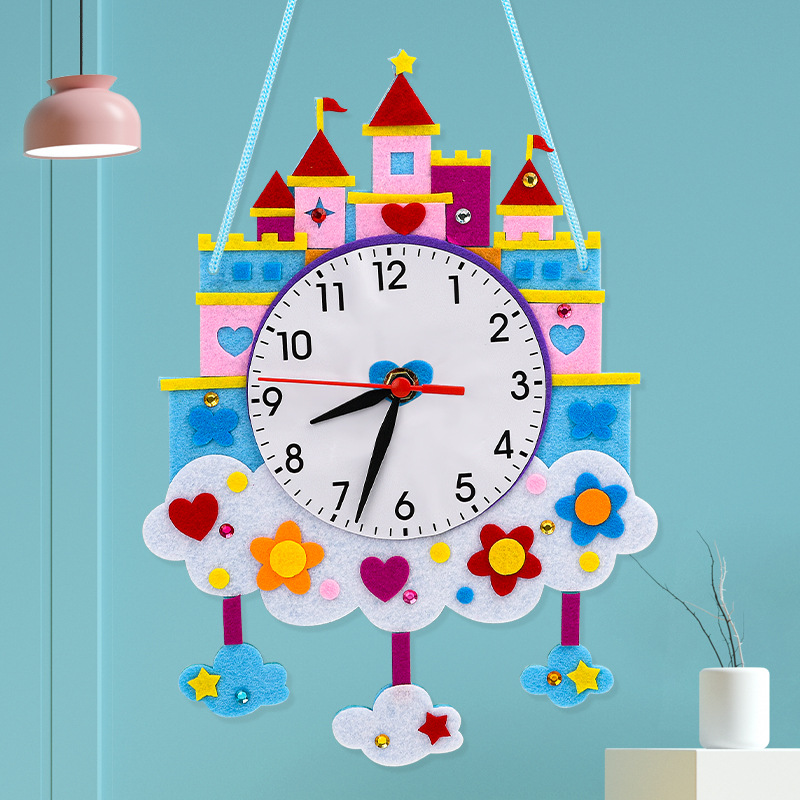 Non-Woven Cartoon Clock Children's DIY Handmade Clock Toy Material Kindergarten Awareness Time Teaching Aids