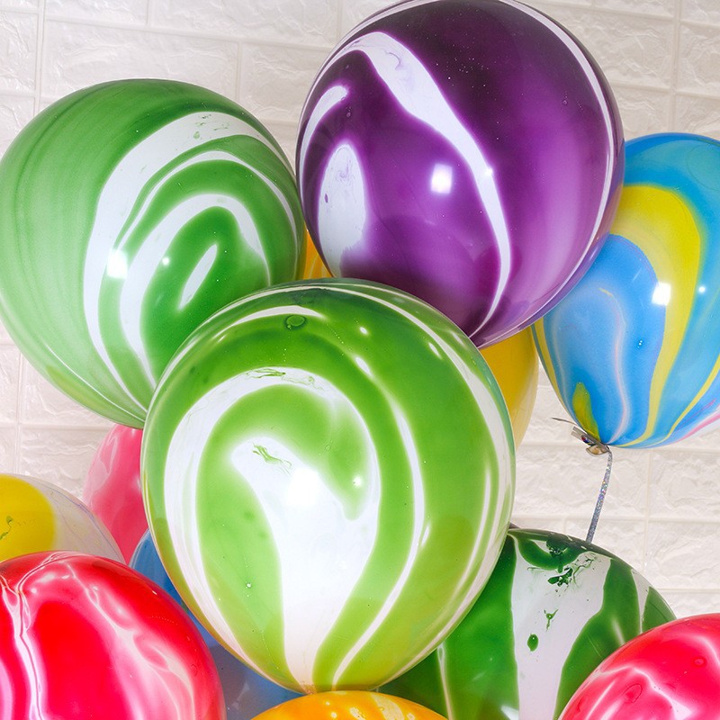 Foreign Trade 12-Inch Colorful Cloud Agate Balloon round Thickened Latex Balloon Wedding Birthday Party Decoration Mall Layout