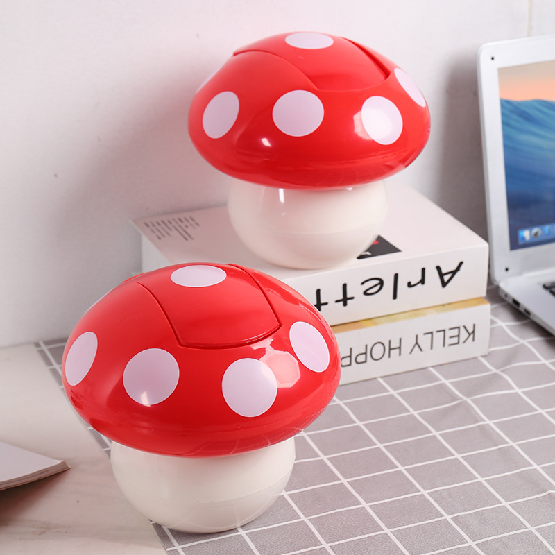Desktop Trash Bin Student Desk Office Desk Storage Bucket with Lid Cute Creative Mini Mushroom Multifunctional