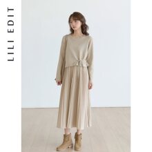 LILI EDIT/设计感假两件百褶裙长袖内搭裙女夏季新款针织连衣裙