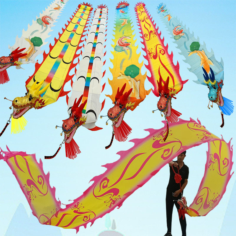 广场舞健身龙舞龙彩带甩彩龙彩条龙头中老年彩绸甩龙舞台飘带