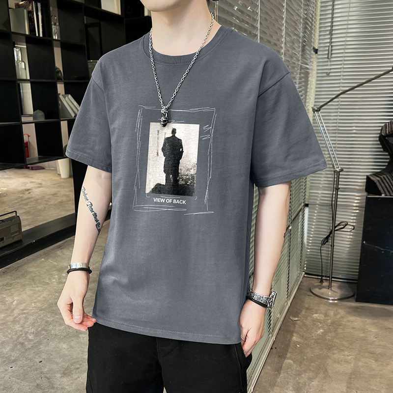 Short-Sleeved T-shirt Men's Cotton Summer New Men's Elbow-Sleeved Top T-shirt Men's Korean Style Fashionable Summer Clothing Fashion Top Clothes