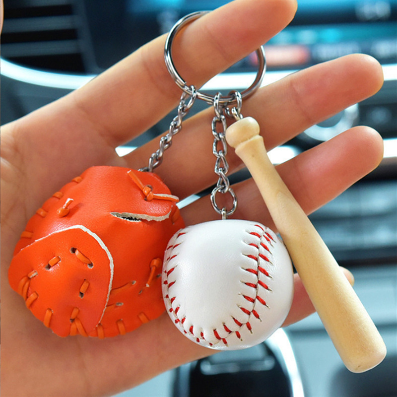 Creative Baseball Keychain Handbag Pendant Baseball Three-Piece Gift Key Ring Key Chain Printable Logo