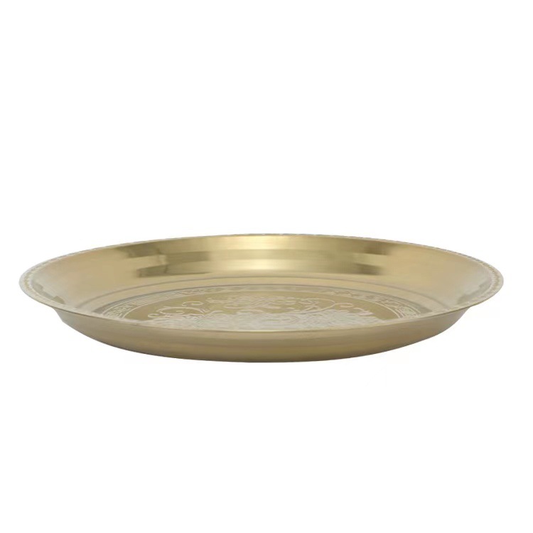 Hz14 Stainless Steel Large Disc Grape Plate Deep Plates Peony Plate 28-40cm Storage Tray Dinner Plate Indian Plate