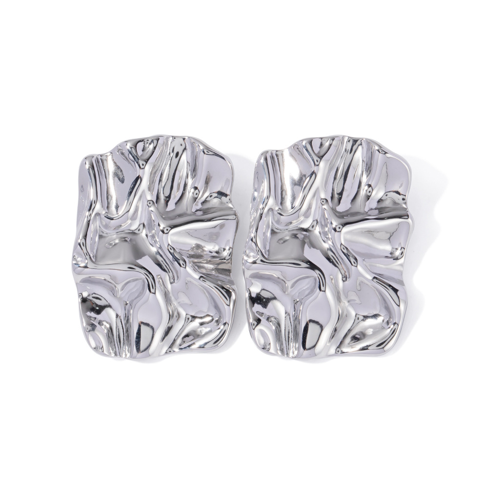 INS Titanium Steel Stainless Steel Square Pleated Earrings Earrings 2023 New Trendy Temperament Minority Design Earrings