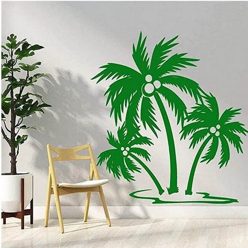 3颗椰子树图案创意精雕墙贴艺术家居墙贴画 颜色尺寸可定制
