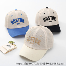 儿童字母BOSTON网帽2024夏天新款遮阳帽时尚百搭宝宝棒球帽批发