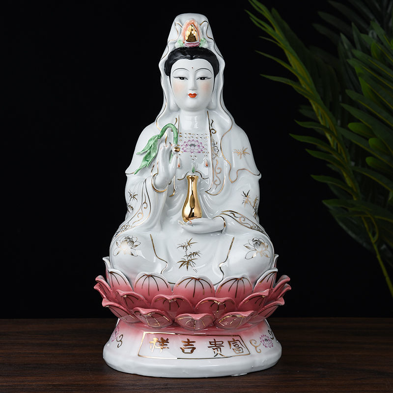 陶瓷观世音观音菩萨南海观音坐莲观音家居镇宅保平安风水摆件