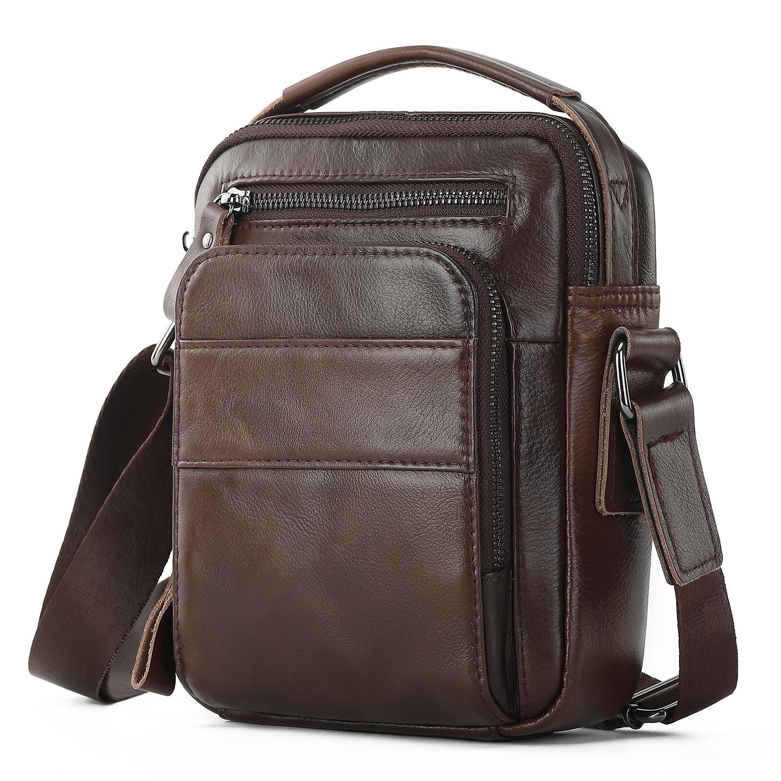 男士商务休闲头层牛皮单肩斜跨包休闲复古大容量真皮男包