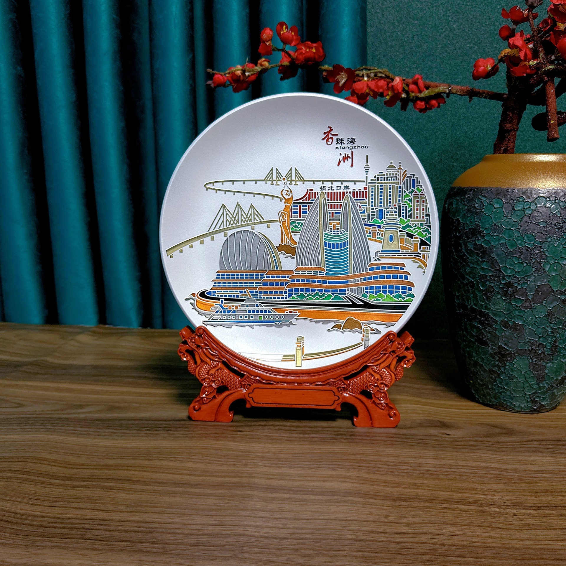 百福十年制造厂珠海香洲纪念品周年礼品玻璃圆盘晶雕纪念盘礼盘