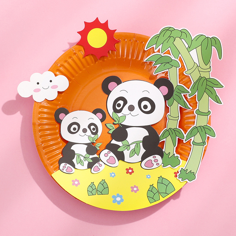 儿童卡通纸盘画幼儿园diy手工材料包益智玩具纸盘贴画粘贴画礼物