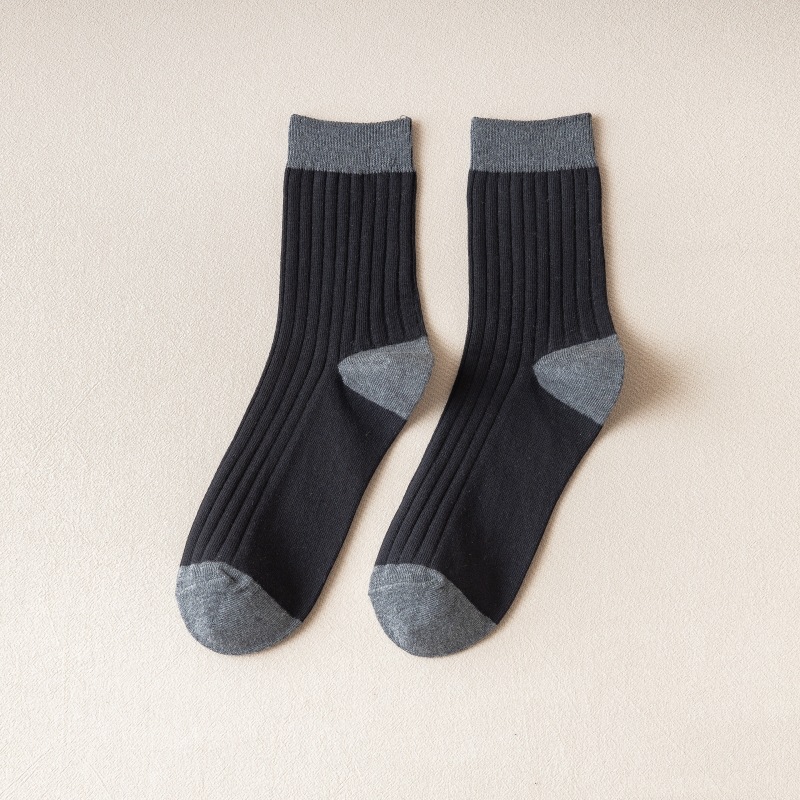 Spring and Autumn Double Needle Tube Socks Color Matching Casual Long Socks Cotton Socks Autumn and Winter Socks Men's Business Socks Zhuji Socks Industry