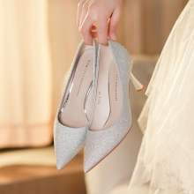 750-2 法式婚鞋女2022新款高跟水晶鞋细跟鞋秀禾婚纱两穿新娘鞋