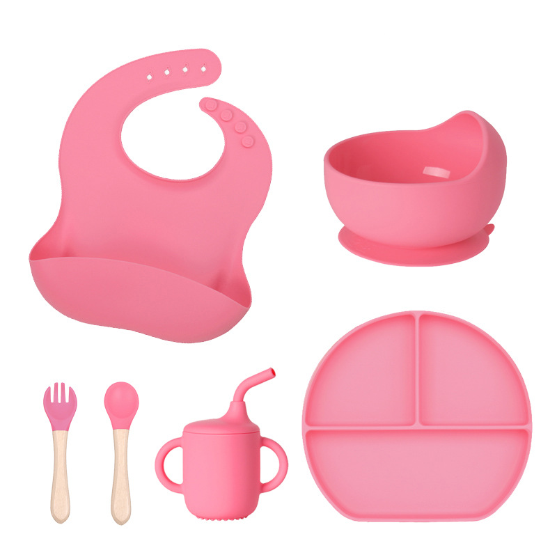 Food Grade Children's Tableware Set Baby Food Supplement Eat Training Silicone Tableware Babies' Sucking Bowl Maternal and Child Supplies