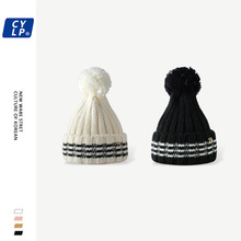 韩国东大门新款毛球毛线帽女秋冬季保暖韩版时尚潮牌B字母针织帽