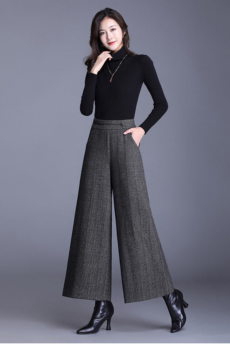 保暖毛呢阔腿裤时尚新款大甩裤秋冬新款女装休闲裤高腰气质裙裤