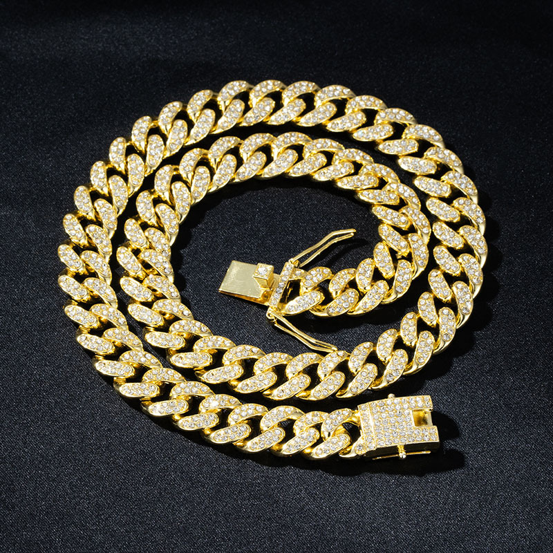 13mm嘻哈古巴链镶钻合金项链欧美大金链厂家批发低价