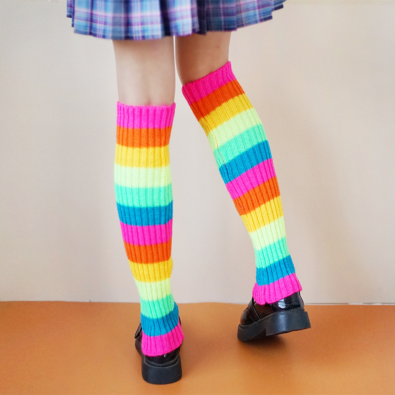 New Rainbow Foot Sock Japanese Style Loose Socks Personality Chic Elegant Knit Leg Sleeve Wool Keep Warm Stretch Tube Socks Women