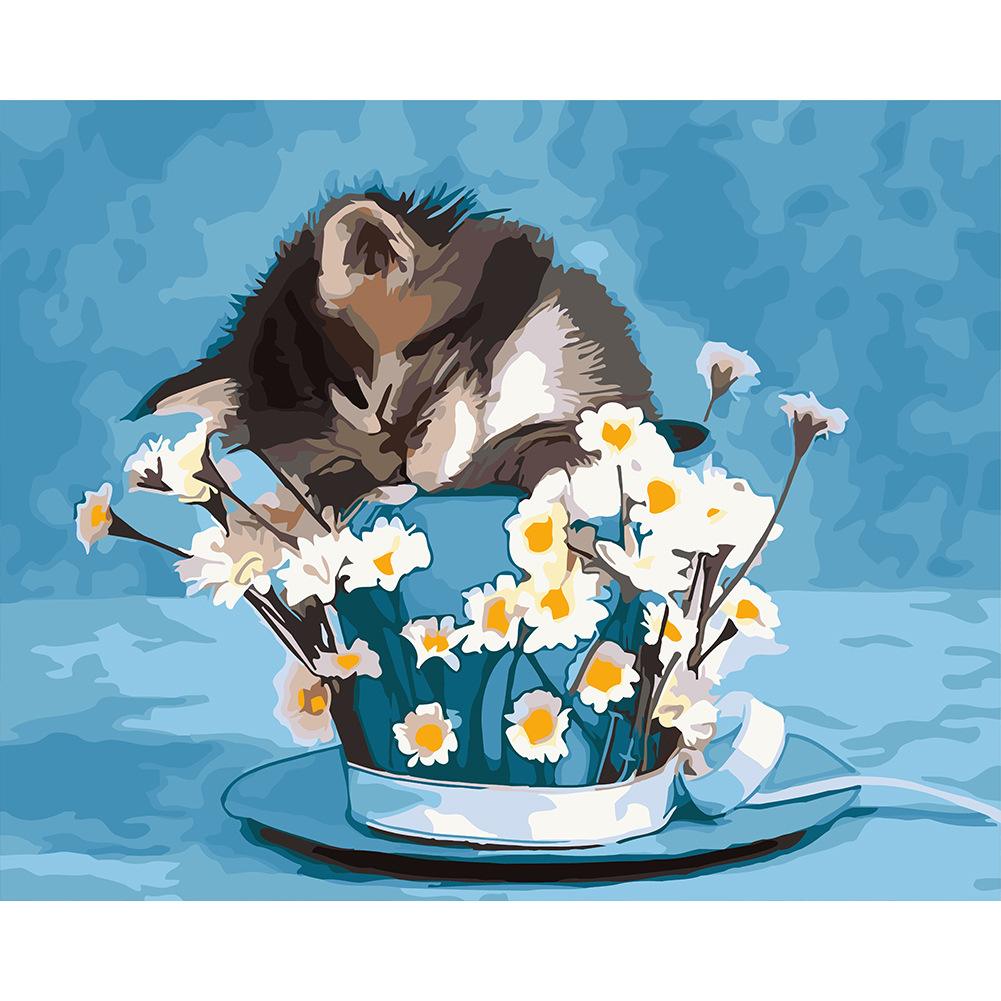 动物小猫数字油画装饰diy动漫数码油画亚马逊wish速卖通40×50cm