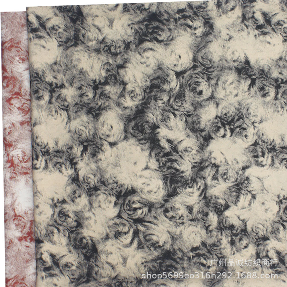 破卡平纹缎印花国风水墨渐变玫瑰花雪纺印花春夏旗袍连衣裙面料