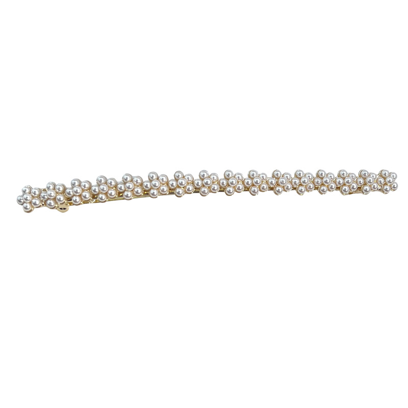 Korean Pearl Flower Rhinestone-Embedded Spring Clip Fine Barrettes Alloy Elegant French Gentle Back Headwear