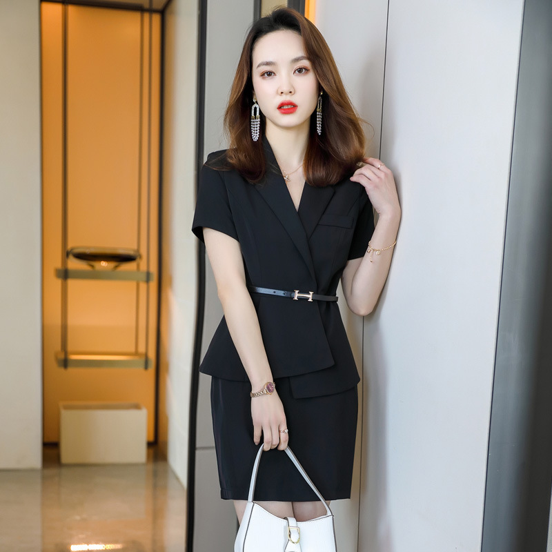 春夏新款职业女装ol套裙美容前台酒店技师工作服女短袖西服裙套装