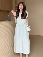 白色短袖气质连衣裙2024新款小众设计感宽松显瘦a字长裙子女夏季