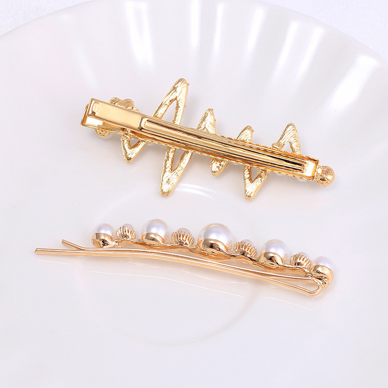 Elegant Style Alloy Imitation Pearl Inlaid Women's Bangs Shredded Hair Side Clip Hairpin Yilier Two-Piece Set Hair Clips Hair Accessories
