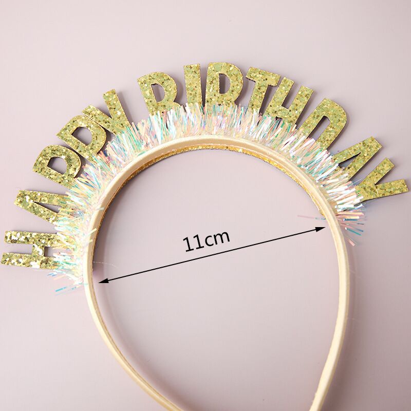 生日快乐钻石水晶镶钻发箍 晚会派对镭射亮片闪亮发圈生日帽装饰