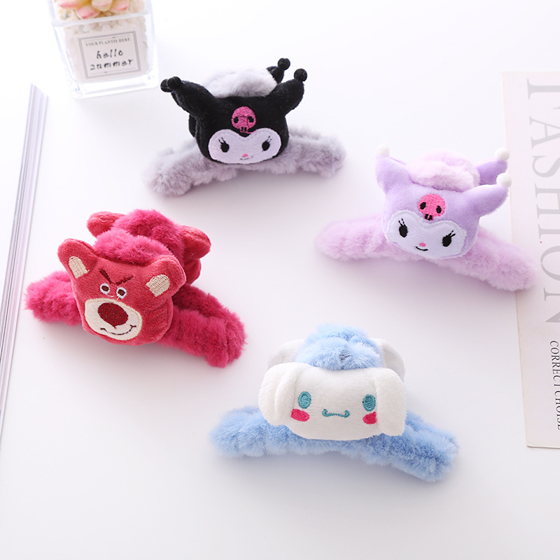 New Autumn and Winter Cartoon Sanrio Plush Grip Ins Cute Sweet Girl Back Head Barrettes Wholesale Headdress