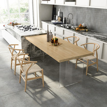 亚克力长方形原木岛台餐桌意式现代简约伸缩悬空桌大板工作台桌子
