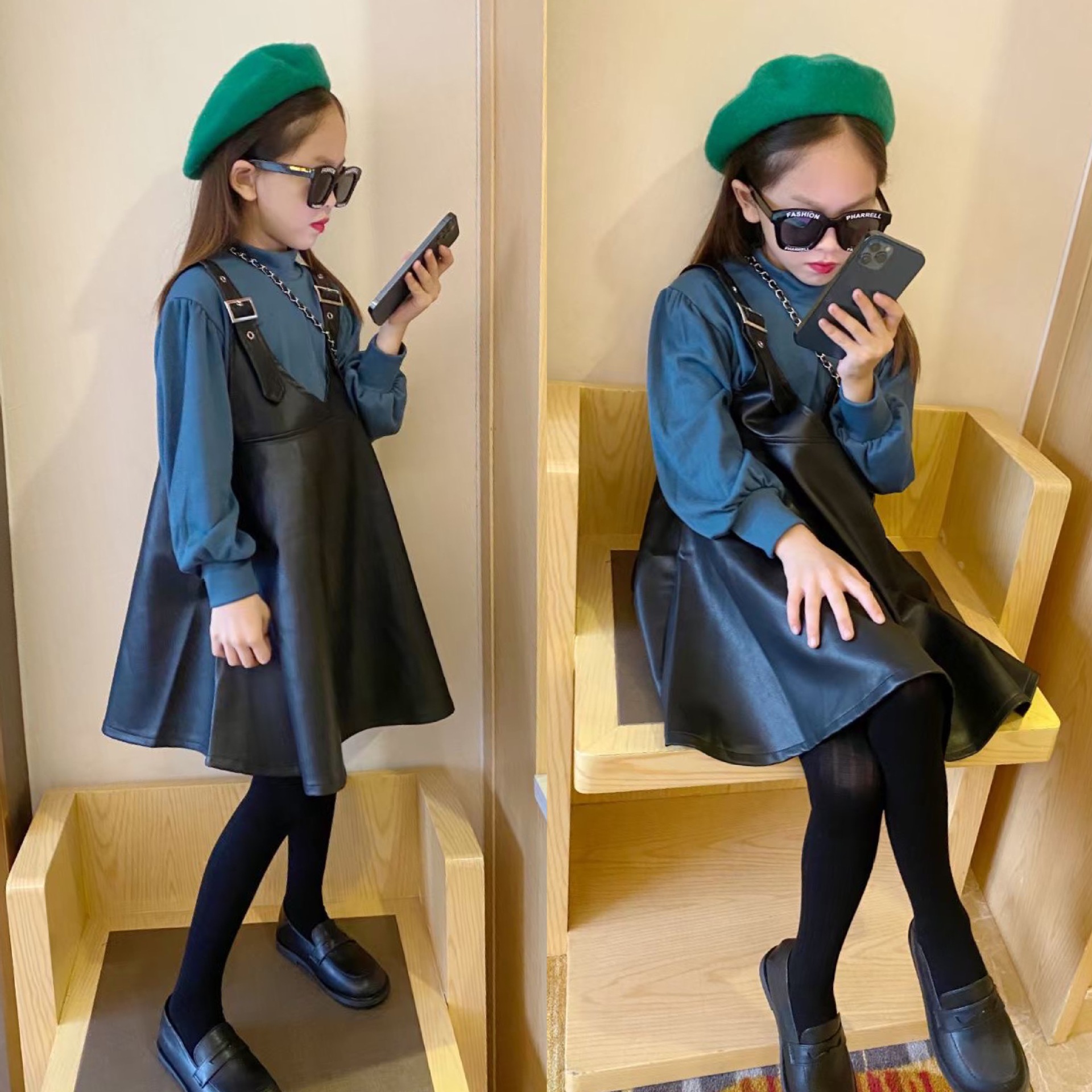 女童皮裙套装秋冬2021新款洋气儿童套裙春秋款小女孩网红两件套潮