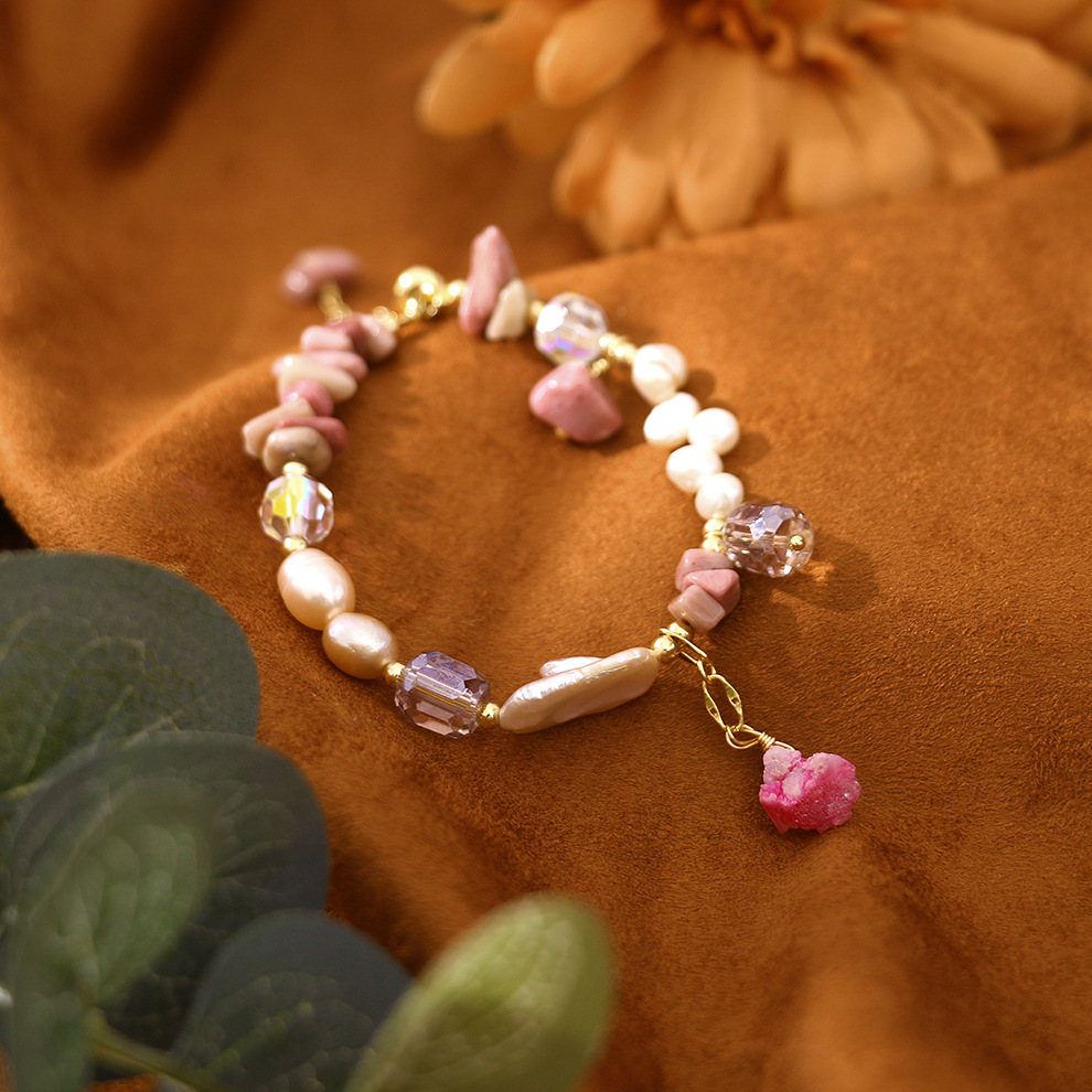 Original Natural Baroque Purple Rose Stone All-Match Bracelet Niche Design Light Luxury Bracelet Girlfriends Student Jewelry