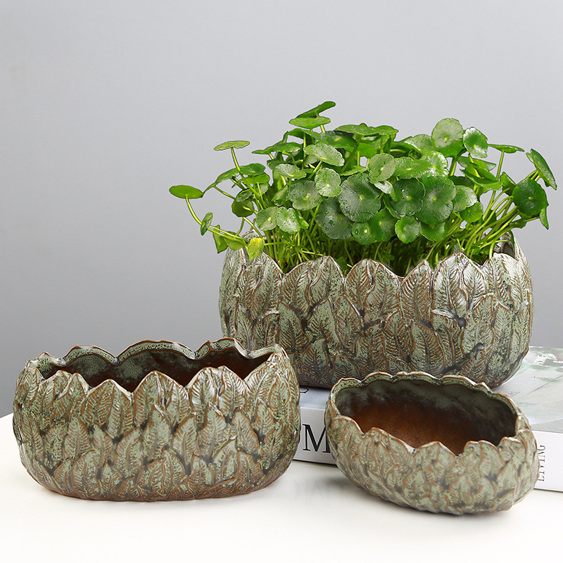 铜钱草花盆水仙花睡莲碗莲无孔水养金钱陶瓷特价清仓水培创意大号