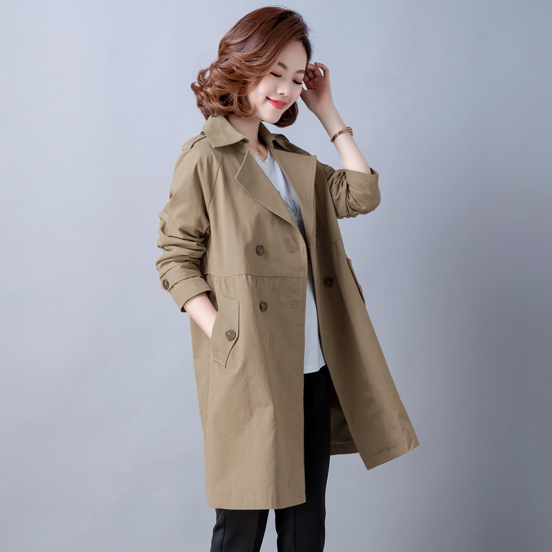 韩版休闲风衣女中长款春秋新品大码宽松外套胖mm中年洋气大衣女式