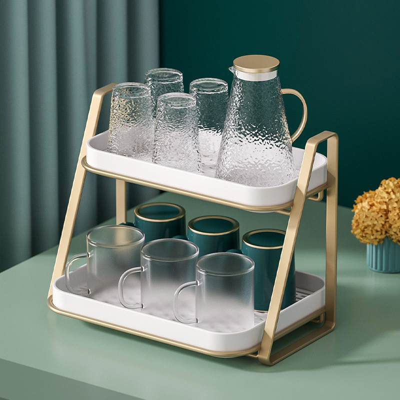 北欧水杯置物架水杯玻璃杯子收纳架桌面双层茶杯咖啡托盘沥水架子