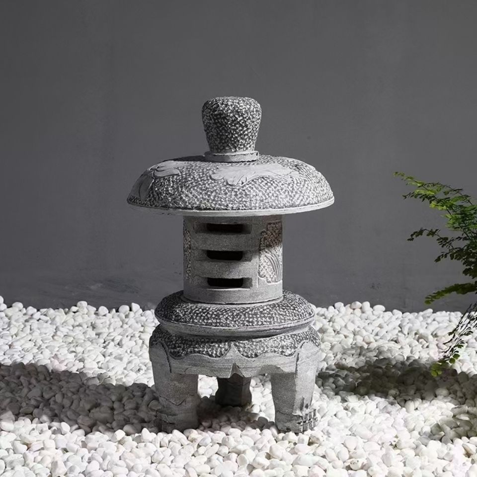 复古户外禅意灯庭院仿古中式园林日式太阳能青石石灯笼大理石雕刻