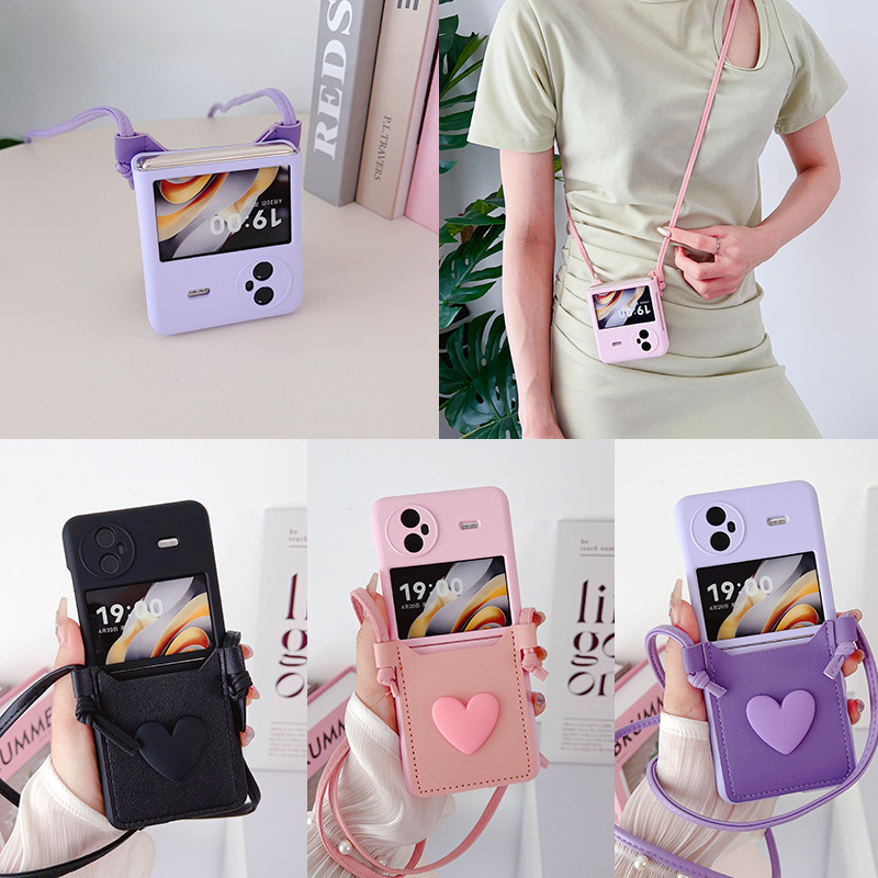 适用vivo x flip手机壳折叠屏 磨砂肤感卡包斜挎绳背带插卡保护套