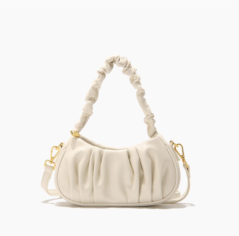 白色软皮褶皱腋下包包女2021新款小众简约云朵包单肩斜跨腋下包