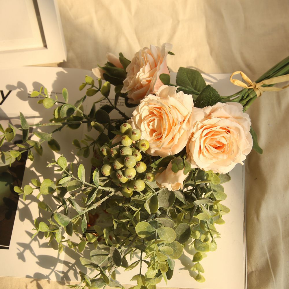 尤加利ins风玫瑰仿真花厂家家居装饰婚庆手捧花墙假花dy1-2300