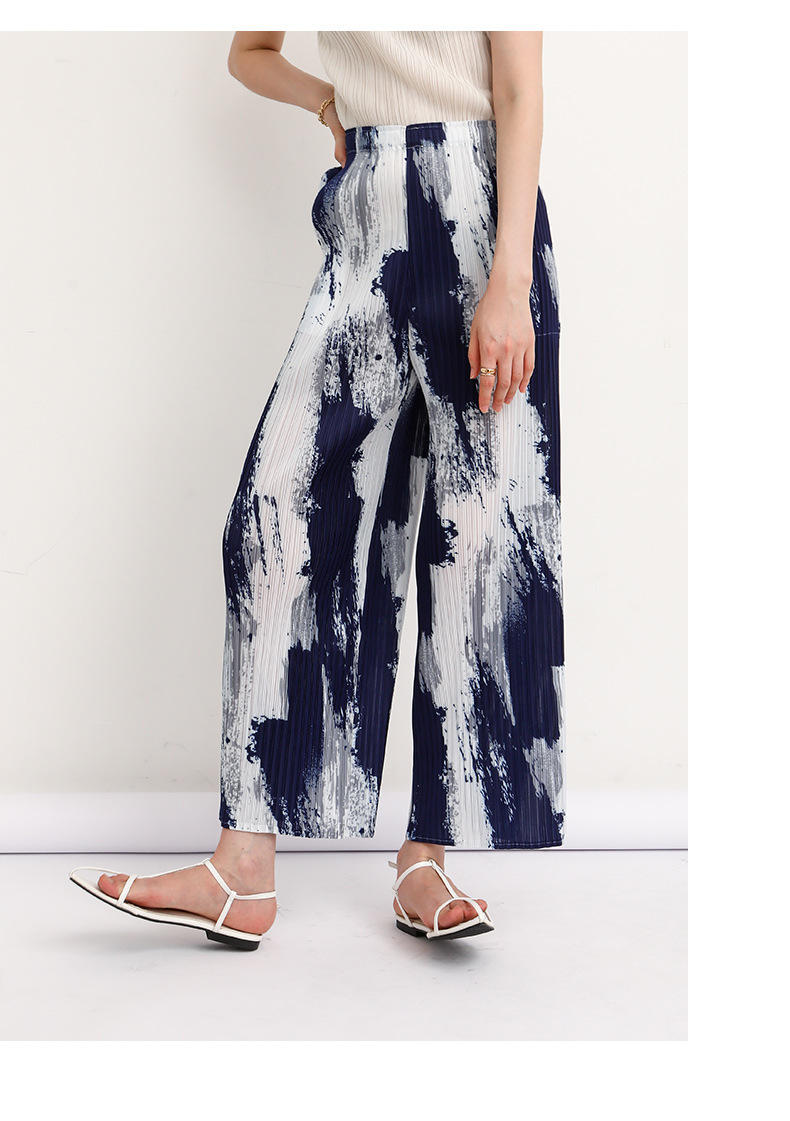 三宅一生 pleats please 2021新款 扎染高腰裤阔腿女裤褶皱裤定制