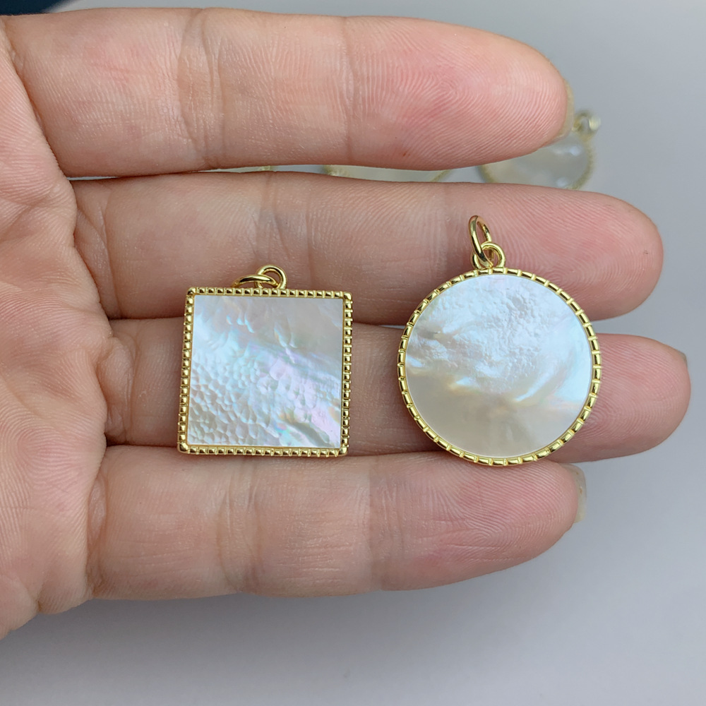 简约天然白贝母圆形方形吊坠 百搭项链耳环贝壳坠子diy饰品配件