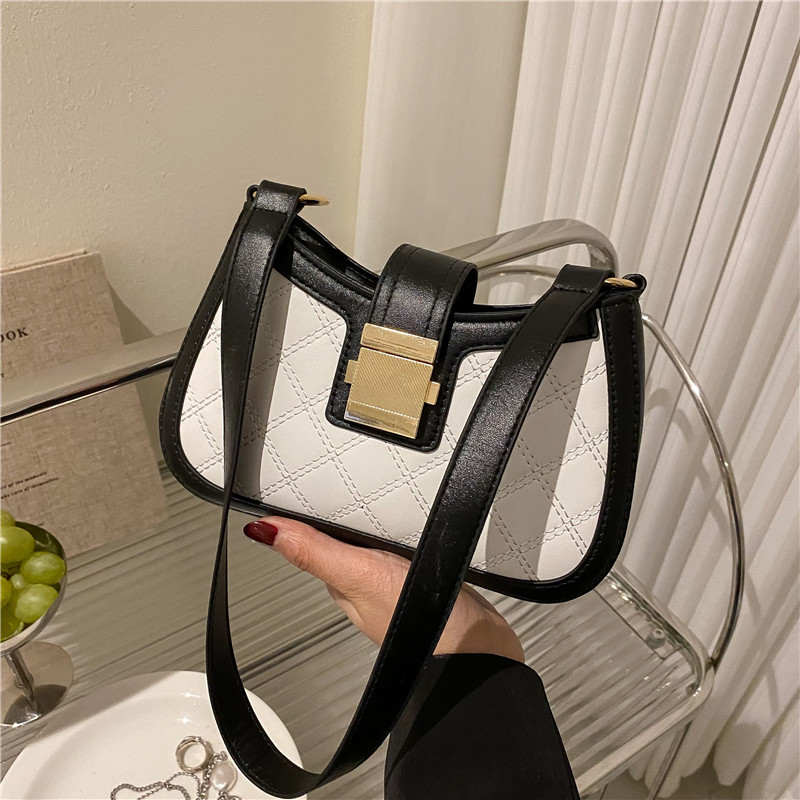 Women's Bag New 2022 Korean Style Single Shoulder Underarm Bag Fashion Simple Embroidery Threads in Contrast Colors Rhombus Baguette Bag