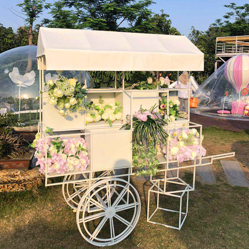 圣诞铁艺手推移动花车 商场楼盘美化包装软装公园户外装饰售卖车